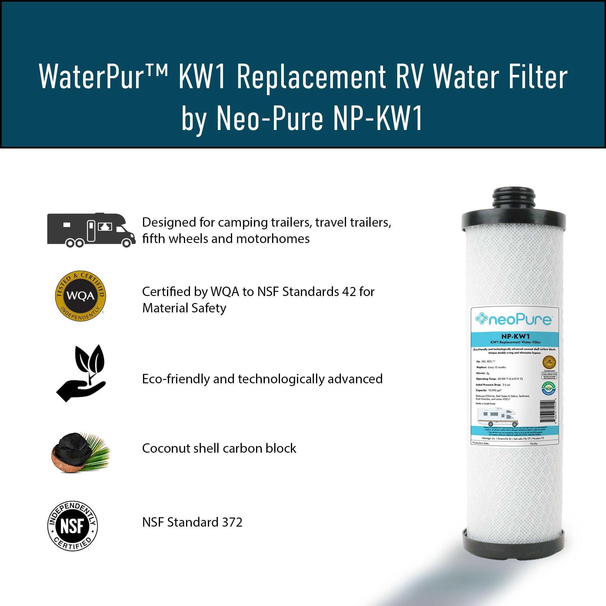 Neo-Pure NP-KW1 coconut carbon shell close-up highlighting improved adsorption benefits