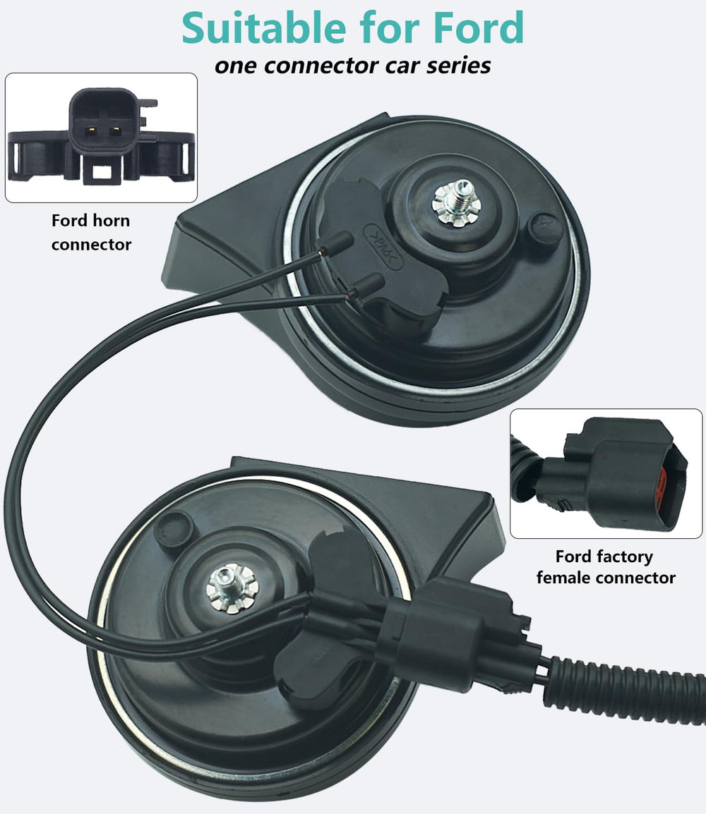 NEOGET horn connector plug and adapters image showing compatibility with Ford wiring