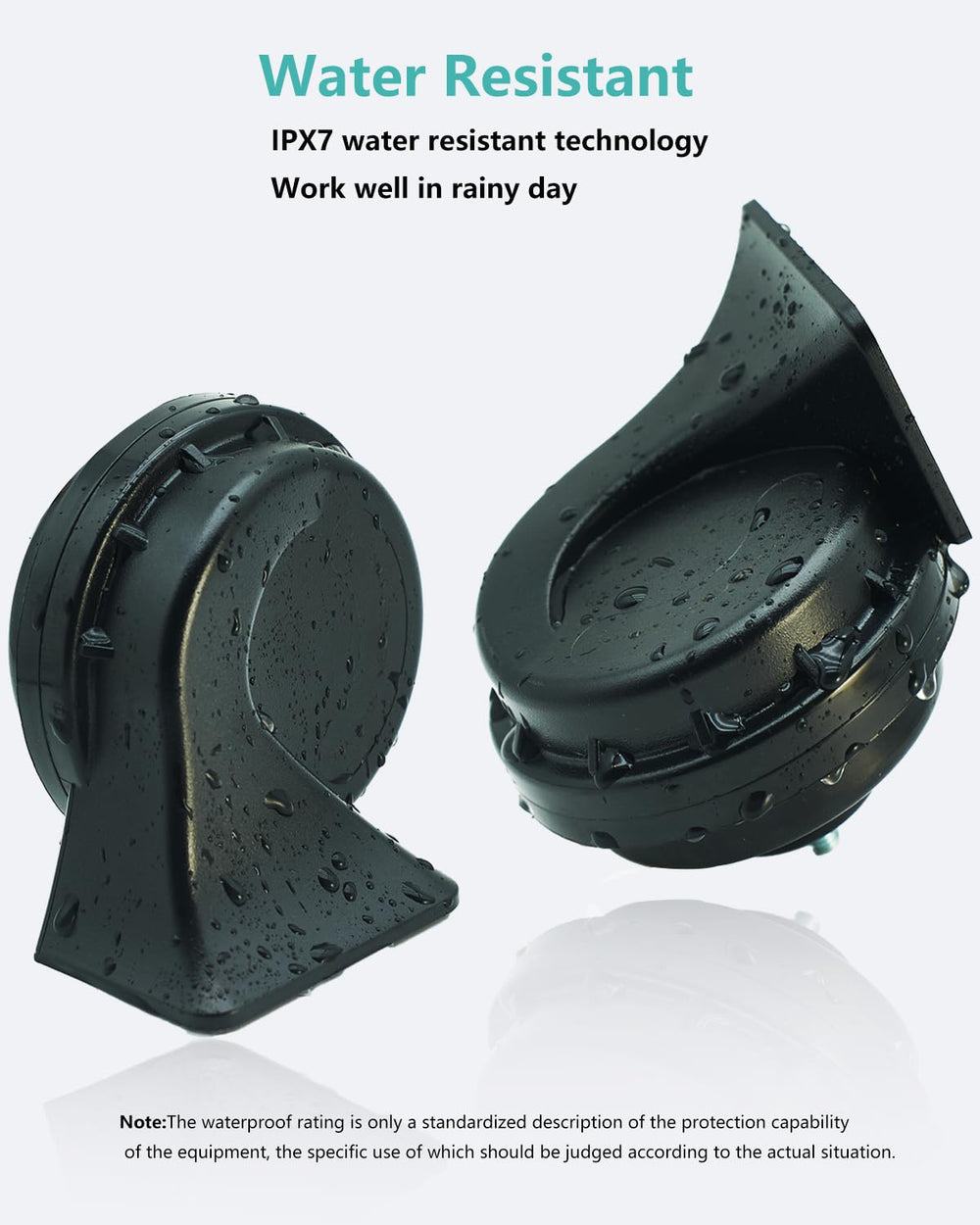NEOGET dual-tone horn installed on a Ford vehicle demonstrating real-world visibility