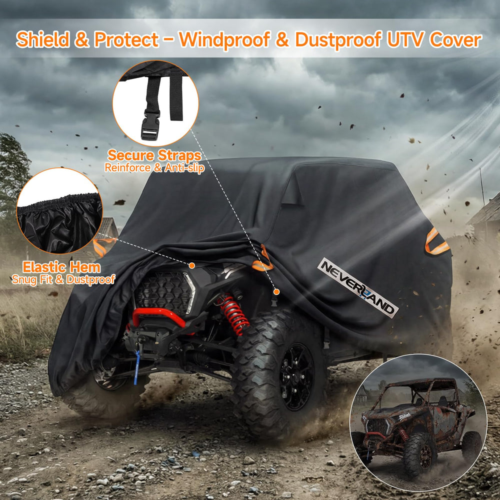 NEVERLAND cover installed on UTV showing secure, tailored coverage benefit