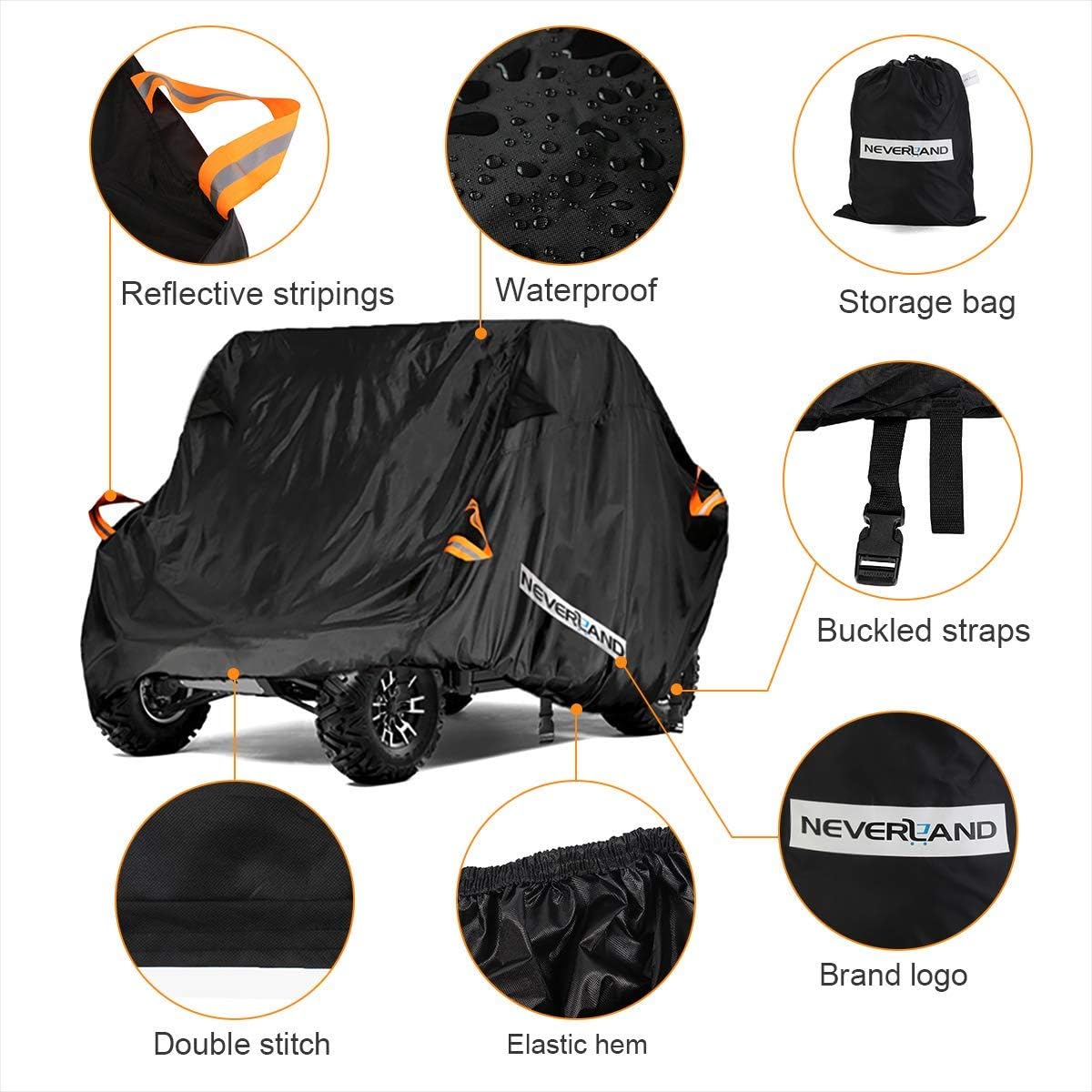 NEVERLAND cover side profile fitting over a 4-door UTV for full coverage
