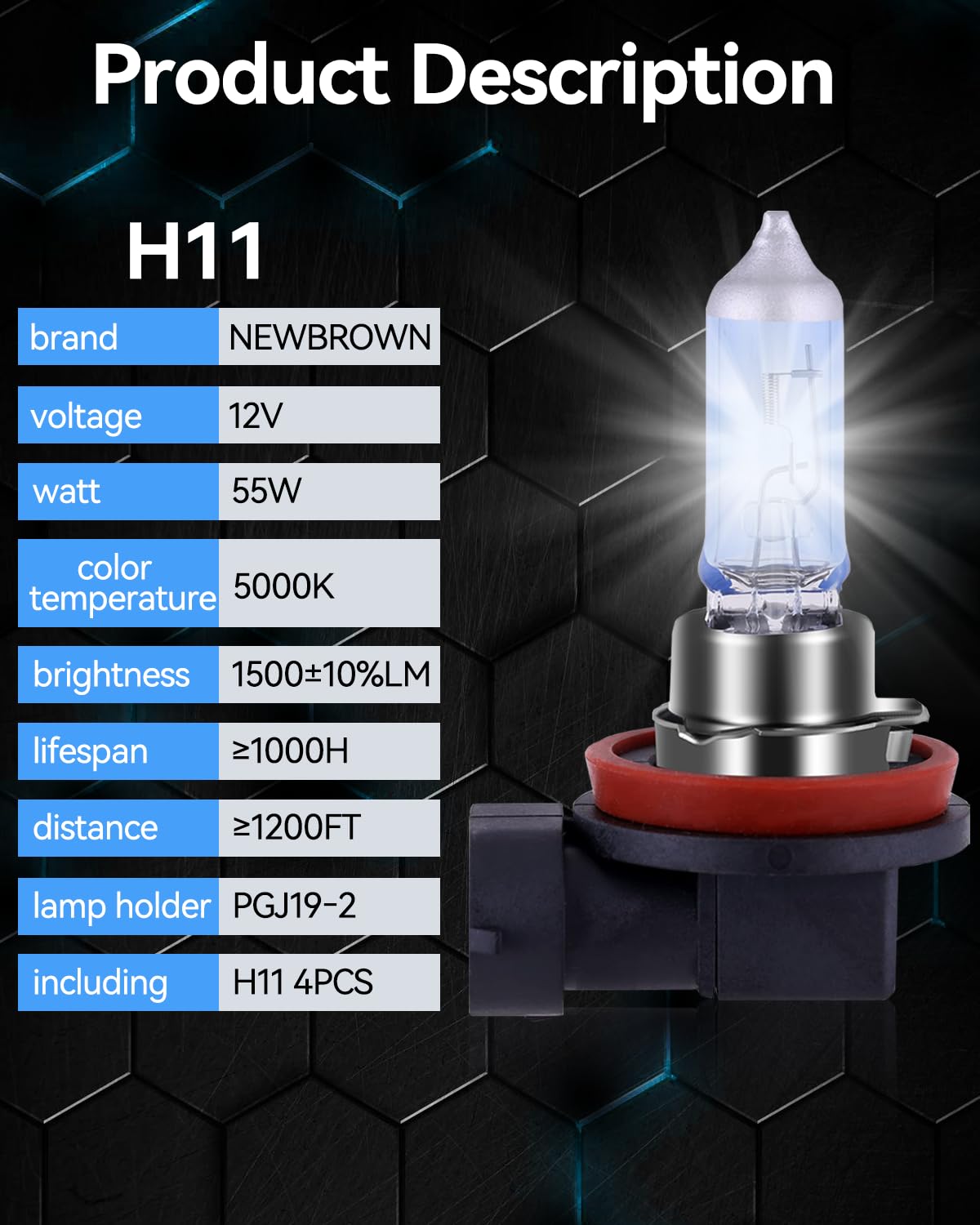 NEWBROWN H11 beam pattern on road at night demonstrating clearer illumination