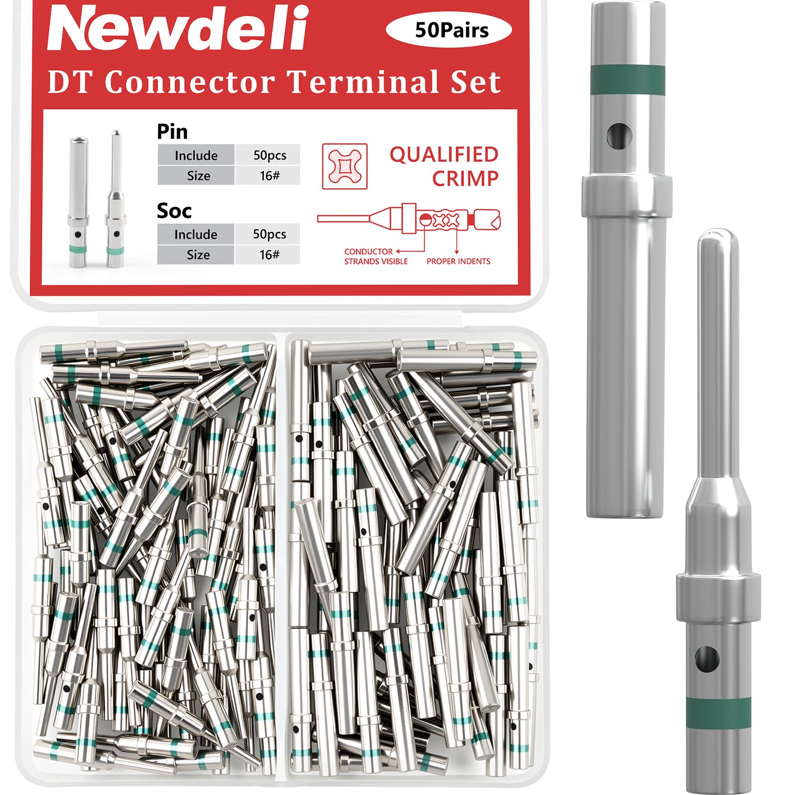 Newdeli Deutsch DT kit front packaging showing 50 pairs and part numbers for quick identification