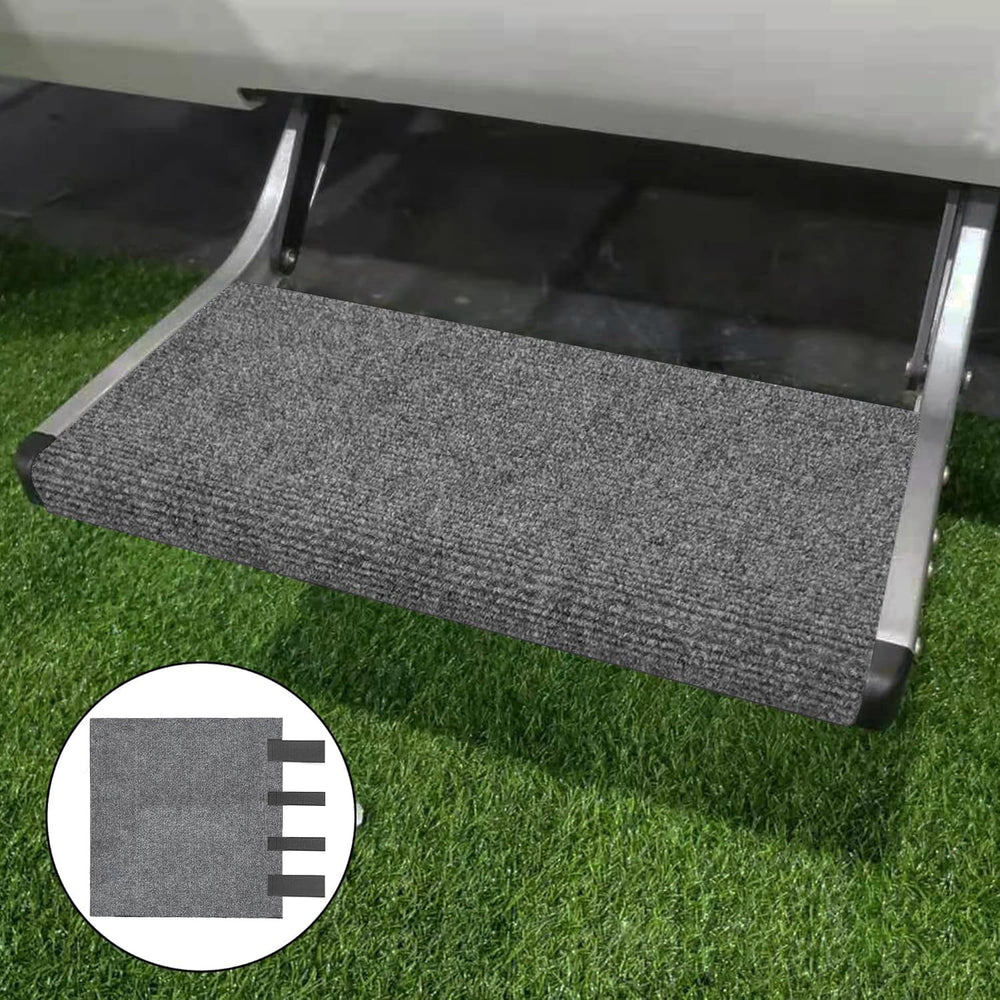 NEWFOM camper at campsite with covers on steps showing practical outdoor use
