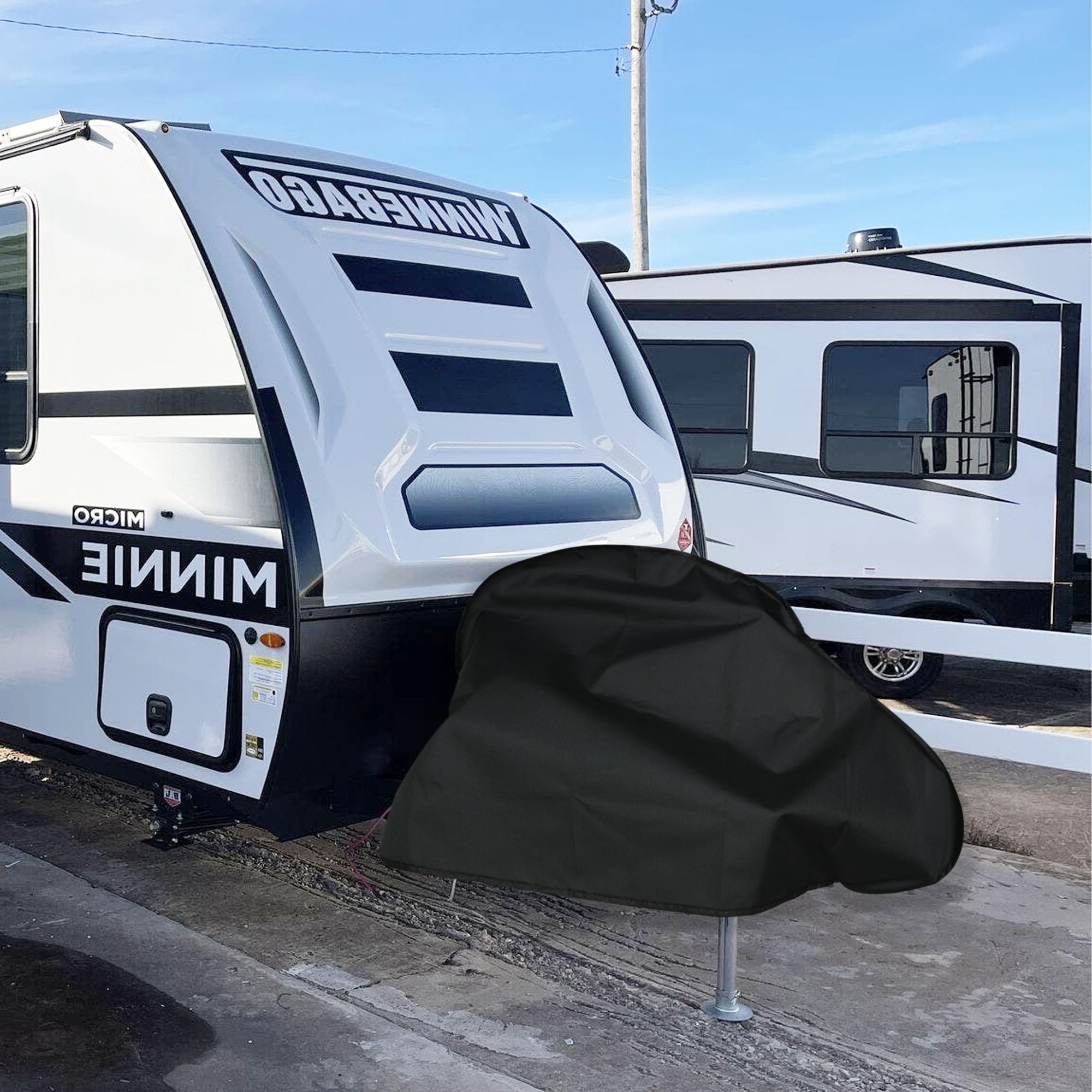 NEWFOM lifestyle view in storage setting showing covered hitch protection and tidy storage