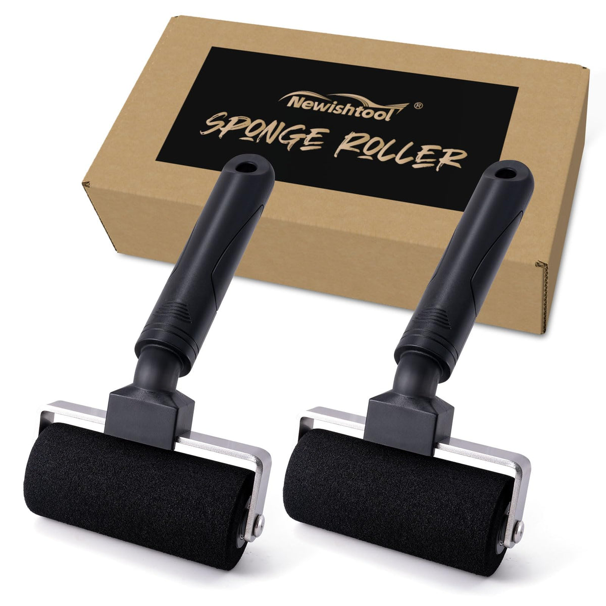 NEWISHTOOL front view of two 4-inch sponge rollers showing shape and size benefit