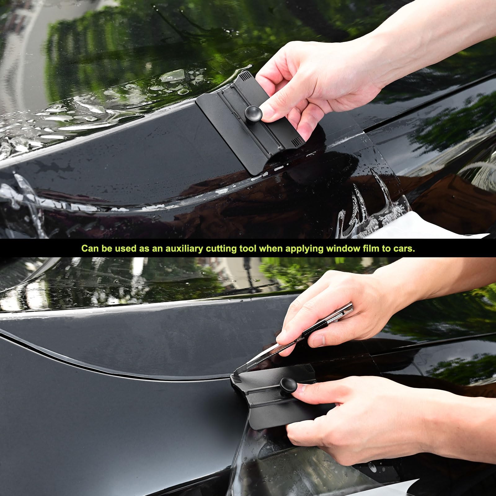 NEWISHTOOL squeegee smoothing a window tint to remove bubbles effectively