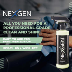 Side-by-side door panel before and after using Nexgen showing improved finish and cleanliness