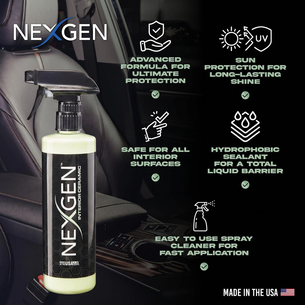 Nexgen spray being applied to dashboard demonstrating quick, mess-free application benefit