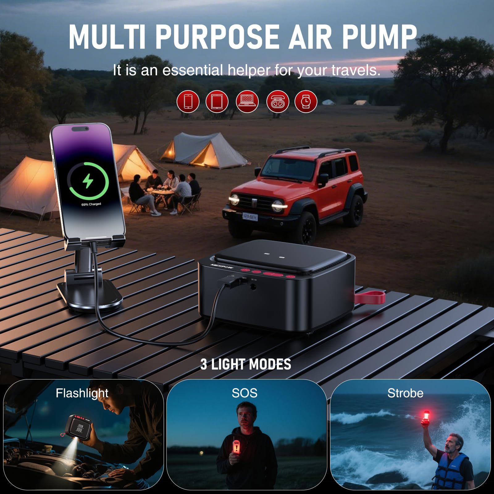 NEXPOW inflating a bike tire and basketball, versatile for sports gear