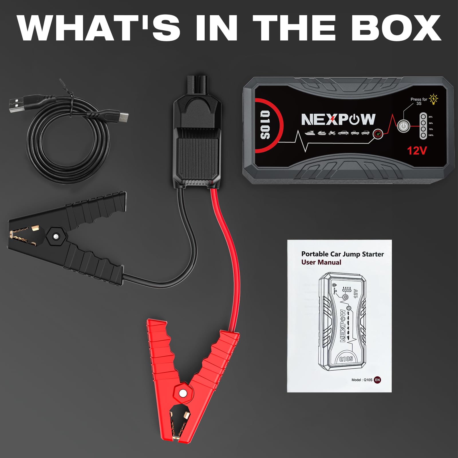 NEXPOW beside smartphone illustrating compact size and portable charging