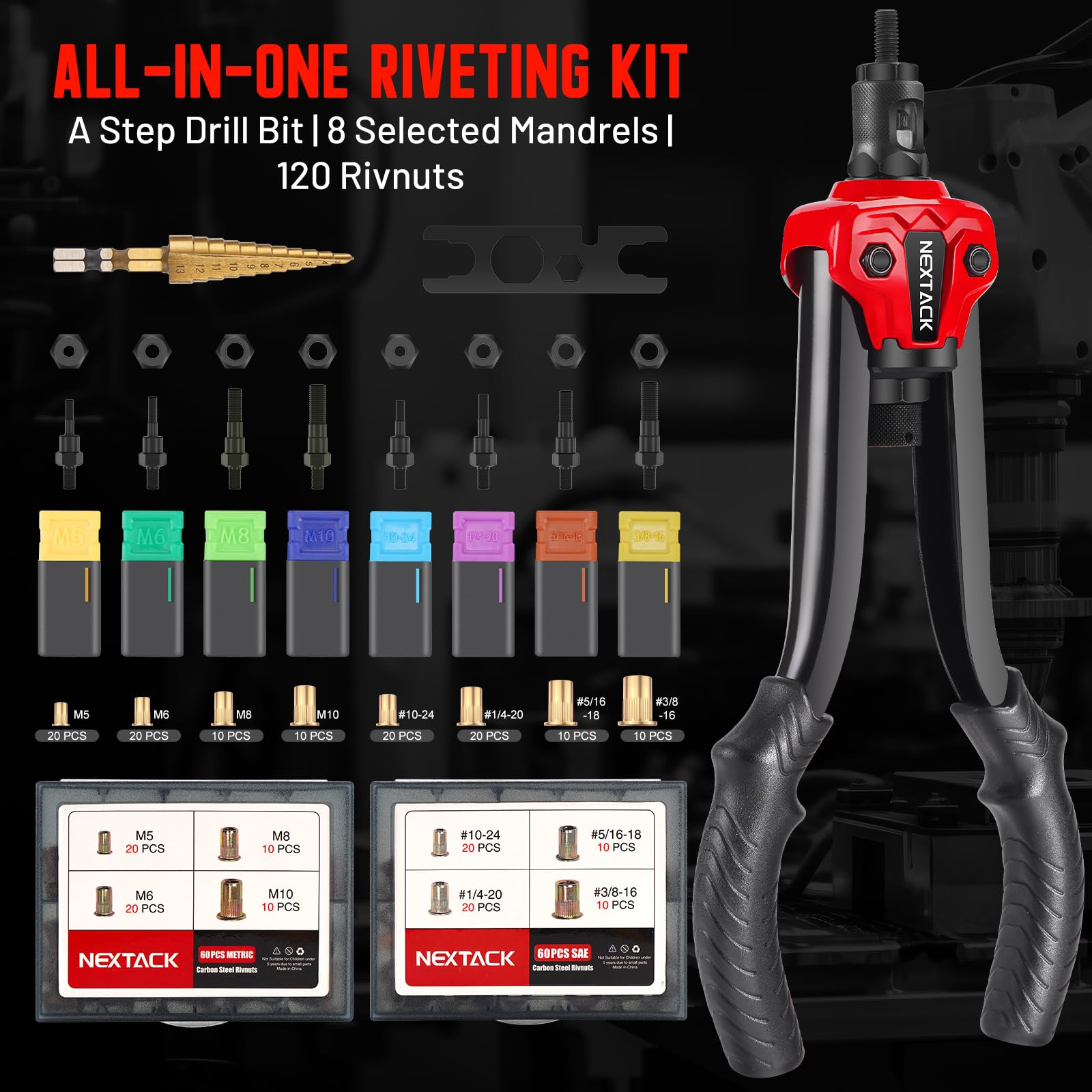 NEXTACK step drill bit and wrench display showing readiness for drilling