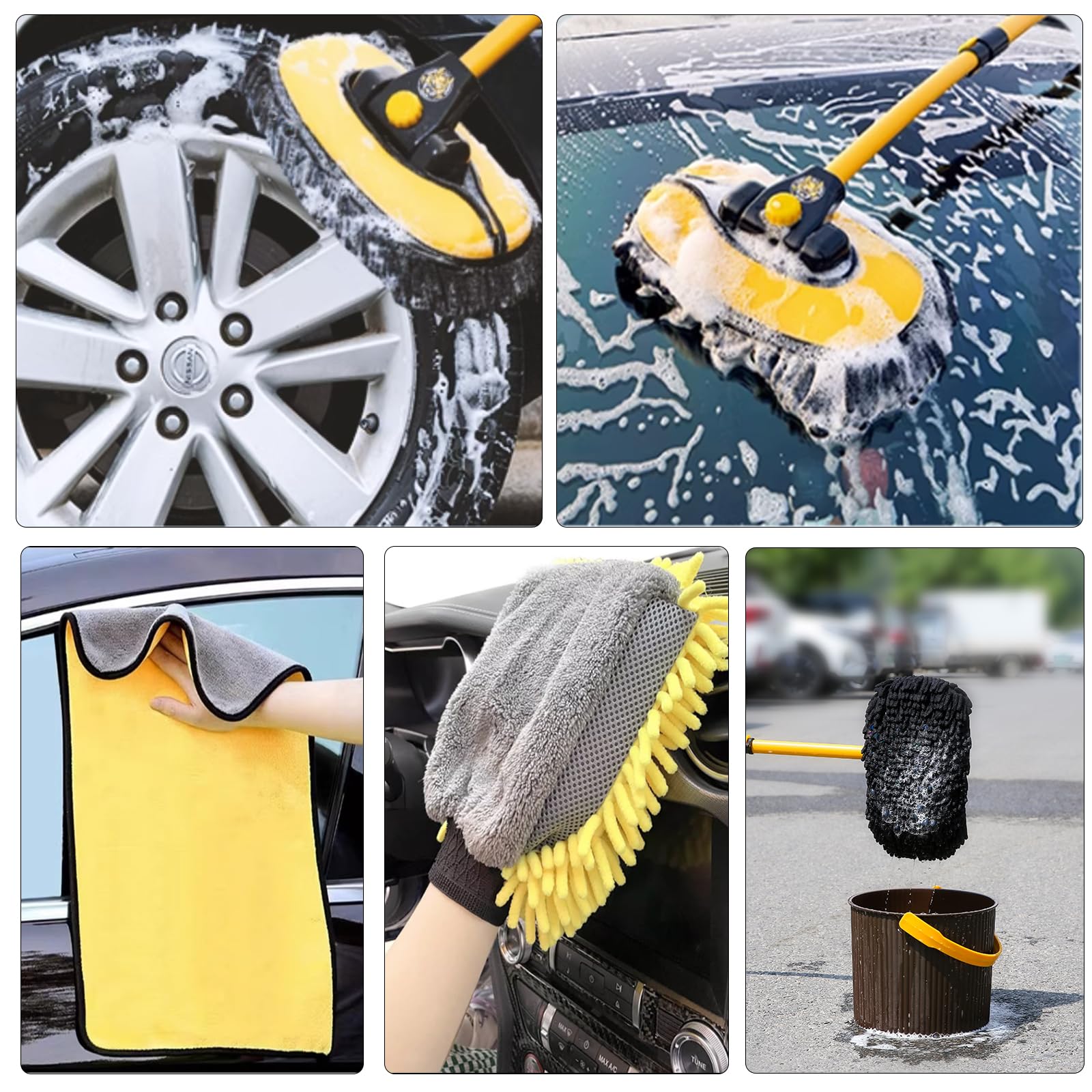 NEZENO brush in use washing a car roof to reduce strain