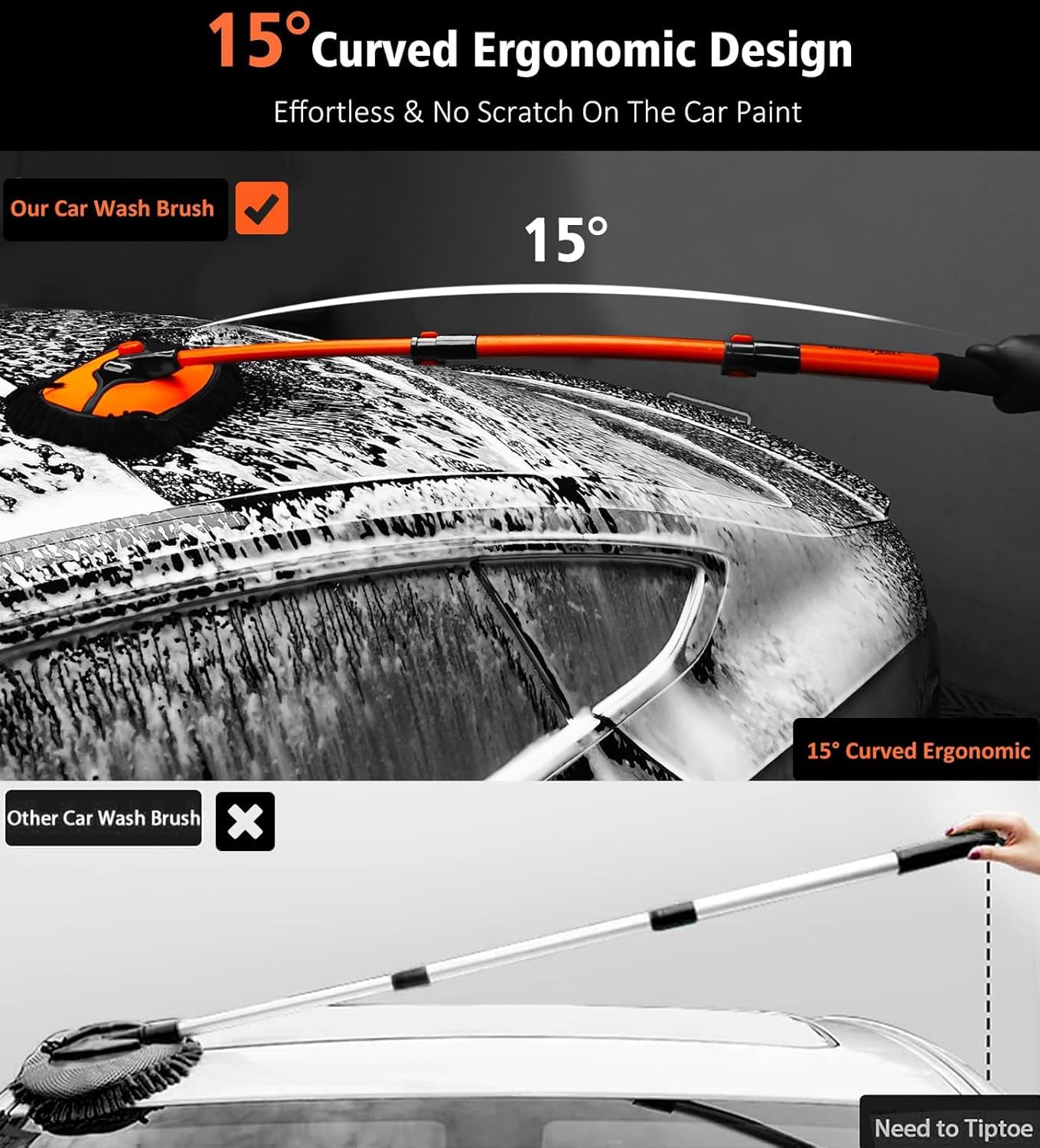 NEZENO extended handle being used on an SUV roof to reach high spots comfortably