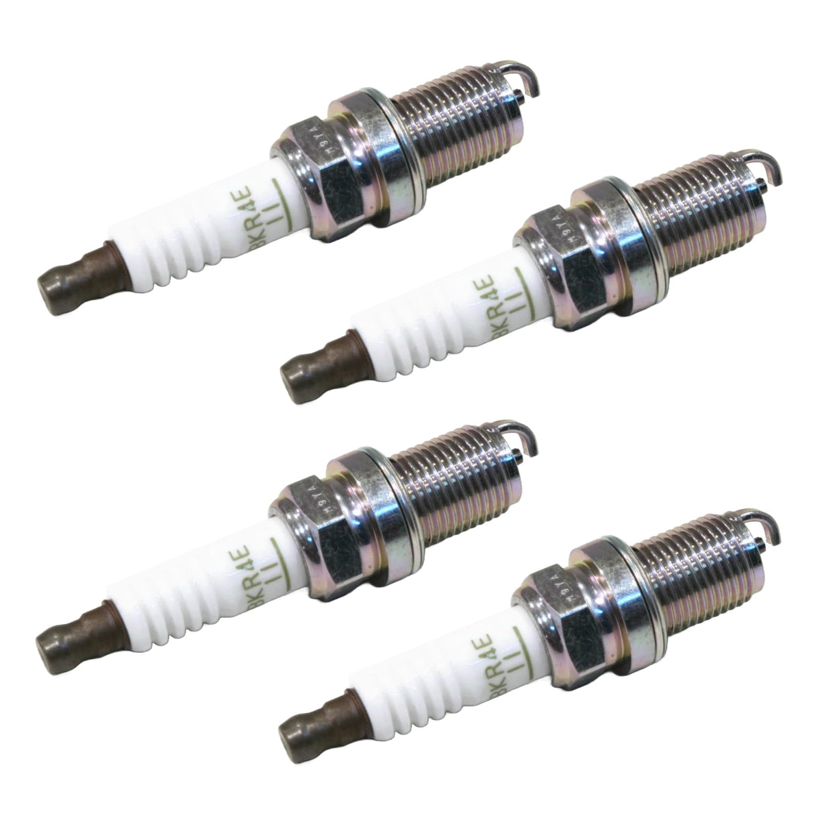 NGK BKR4E-11 front view showing four plugs and clear identification benefit