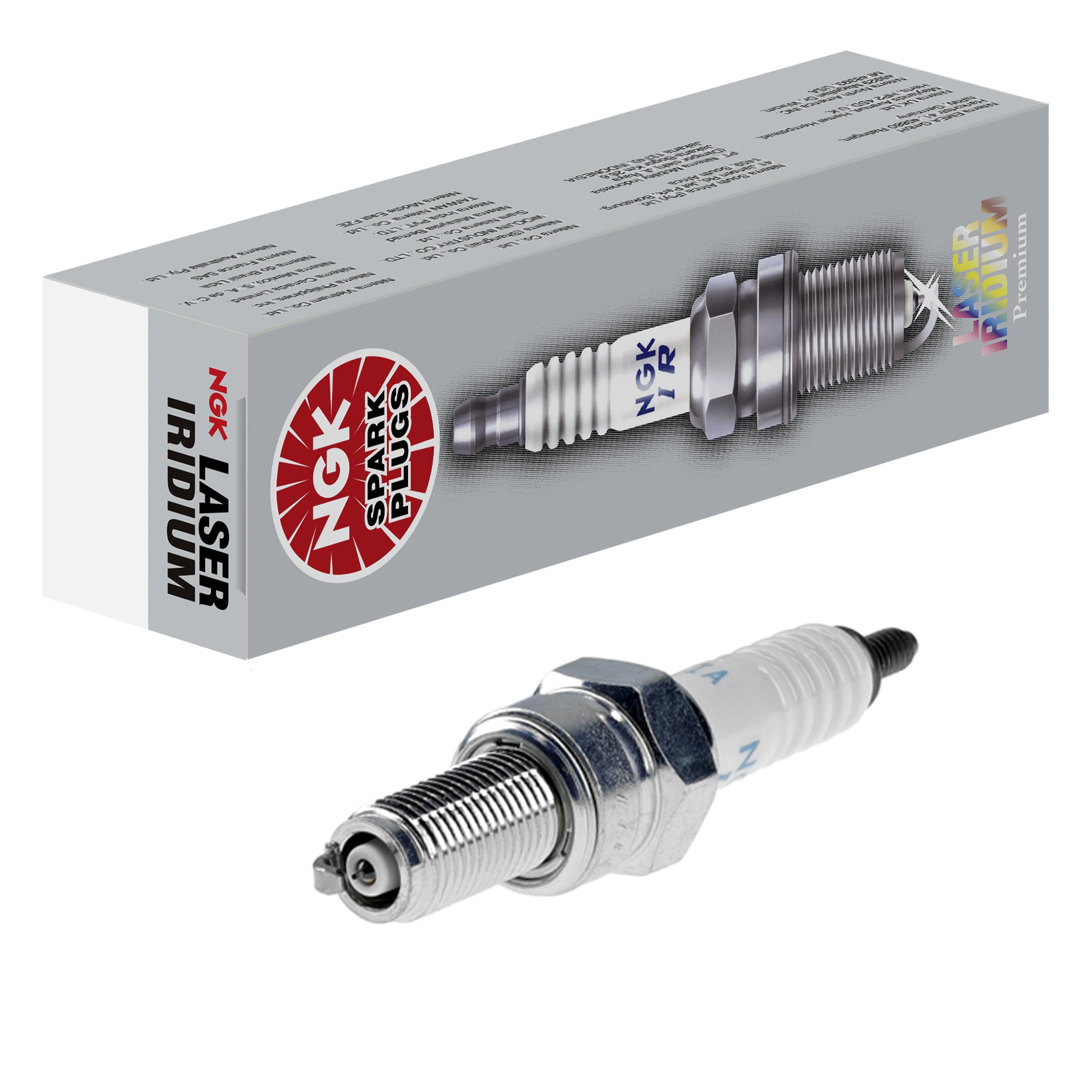 NGK CR9EIA9 four-pack packaging showing product and compatibility benefits