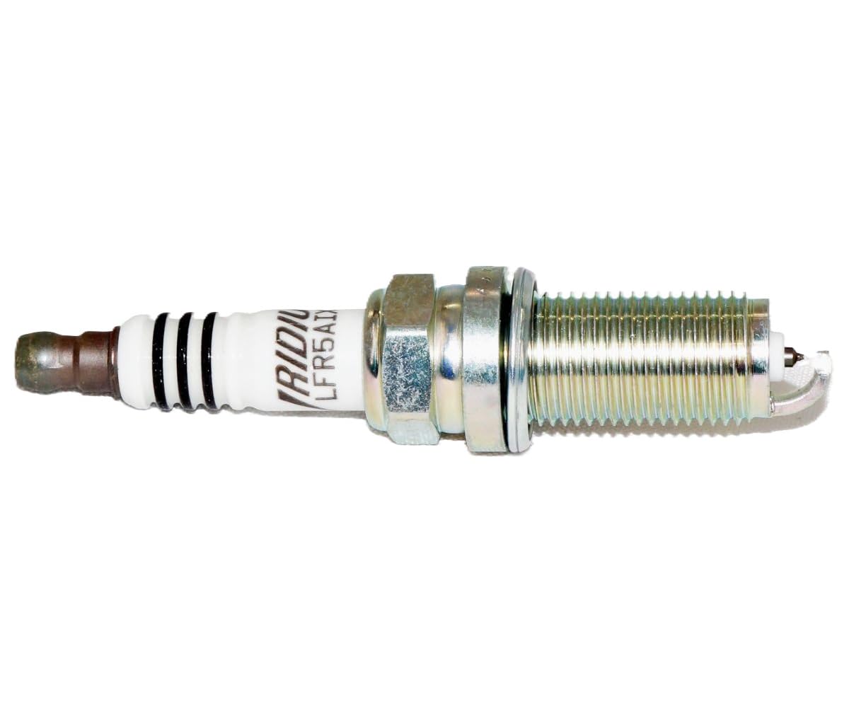 NGK ground electrode taper-cut detail showing nickel tip and efficient flame path