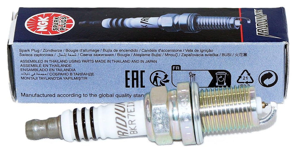 NGK close-up of iridium center electrode highlighting fine-wire durability advantage