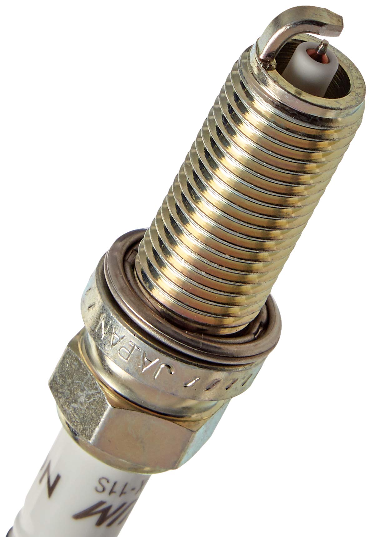 NGK close-up of 0.6mm iridium electrode highlighting durability and precise spark focus