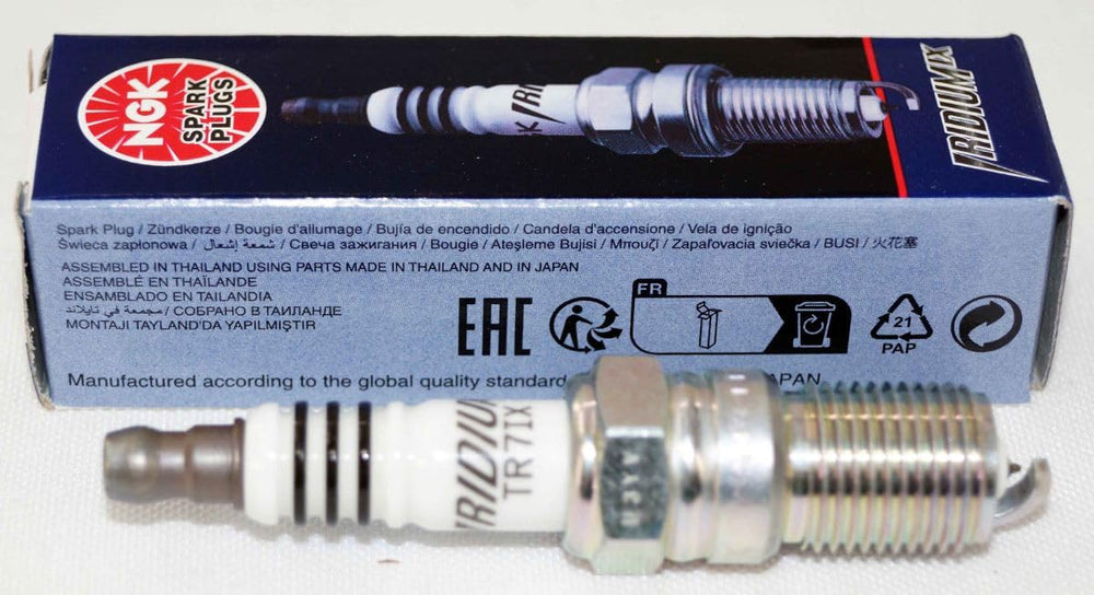 NGK single Iridium IX TR7IX plug close-up highlighting durable tip