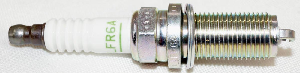 Detailed view of NGK LFR6A electrode showing precision machining for reliable spark