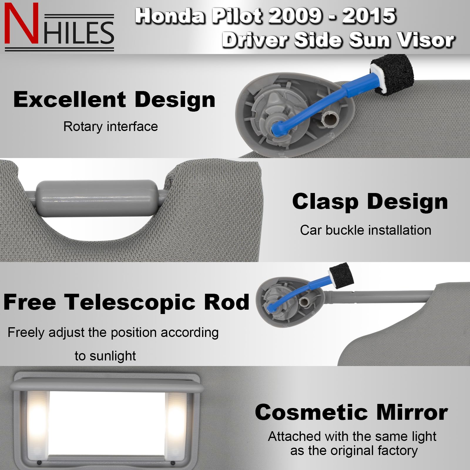 NHILES driver sun visor side profile highlighting shape and pivot