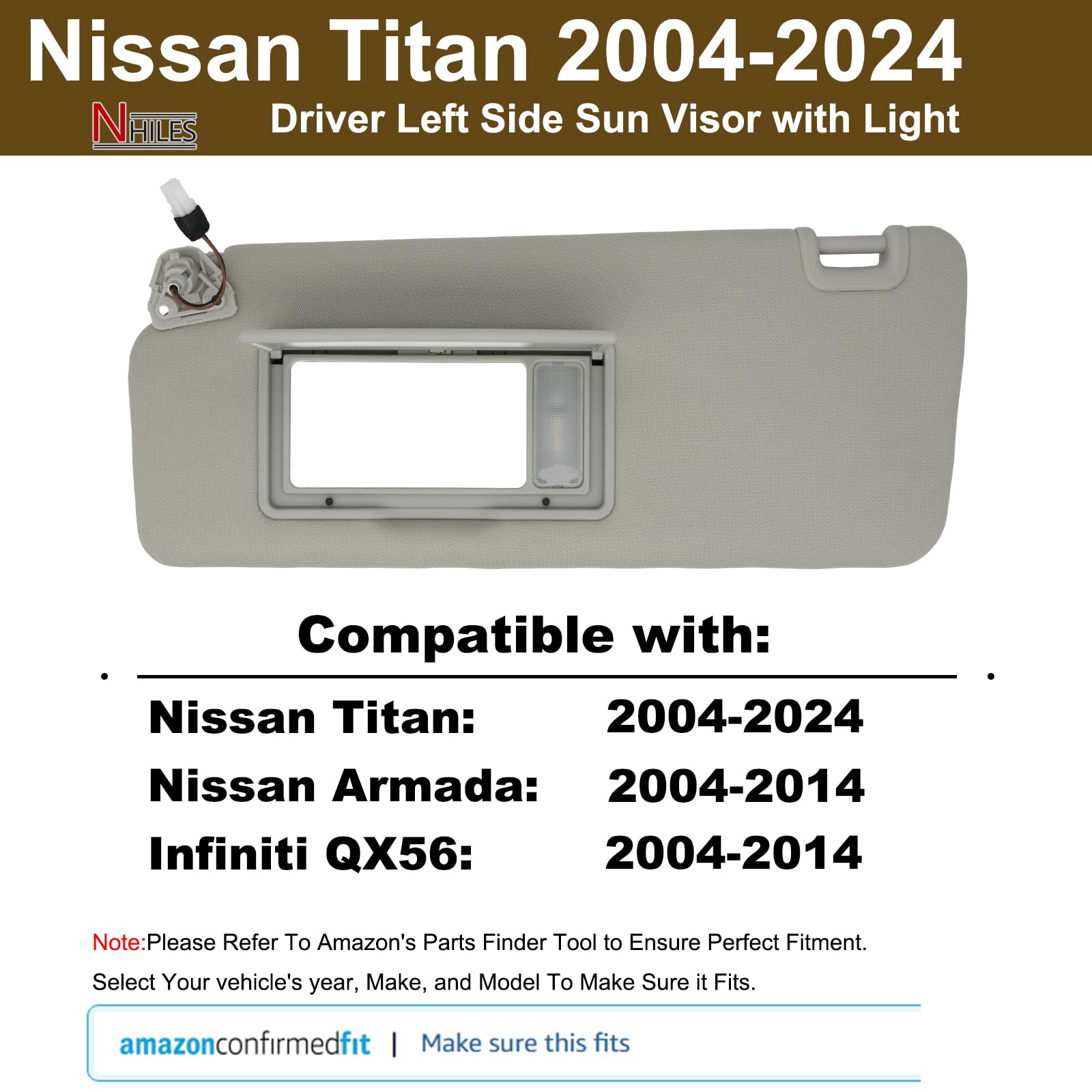 NHILES sun visor illuminated mirror closeup with light for easier visibility