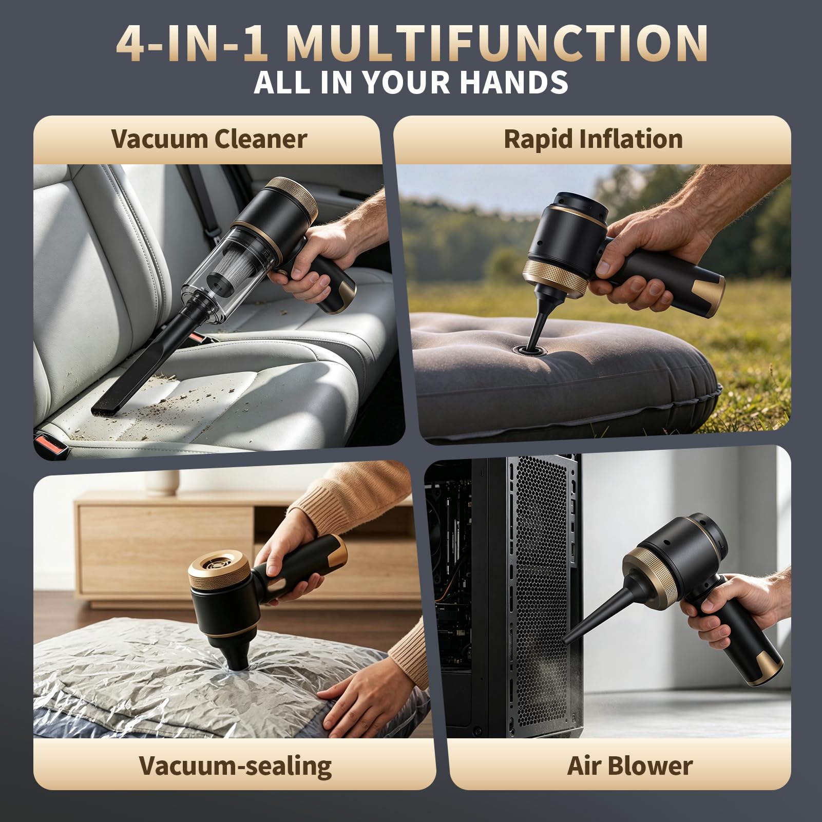 NHOWIN vacuum cleaning a car seat demonstrating efficient debris removal benefit