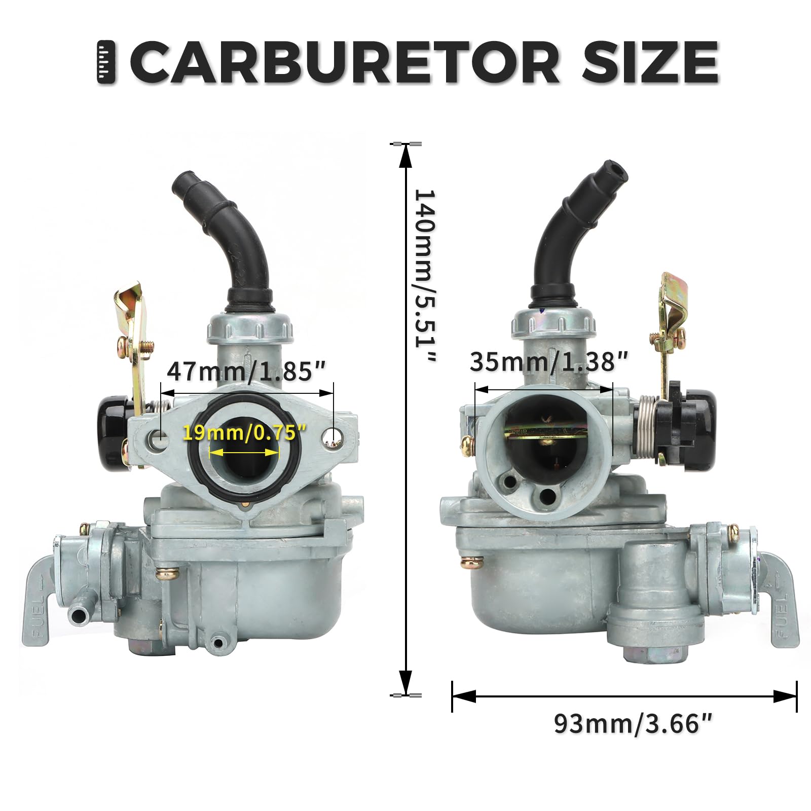 Nibbi carburetor mounted with 35mm filter for cleaner intake airflow