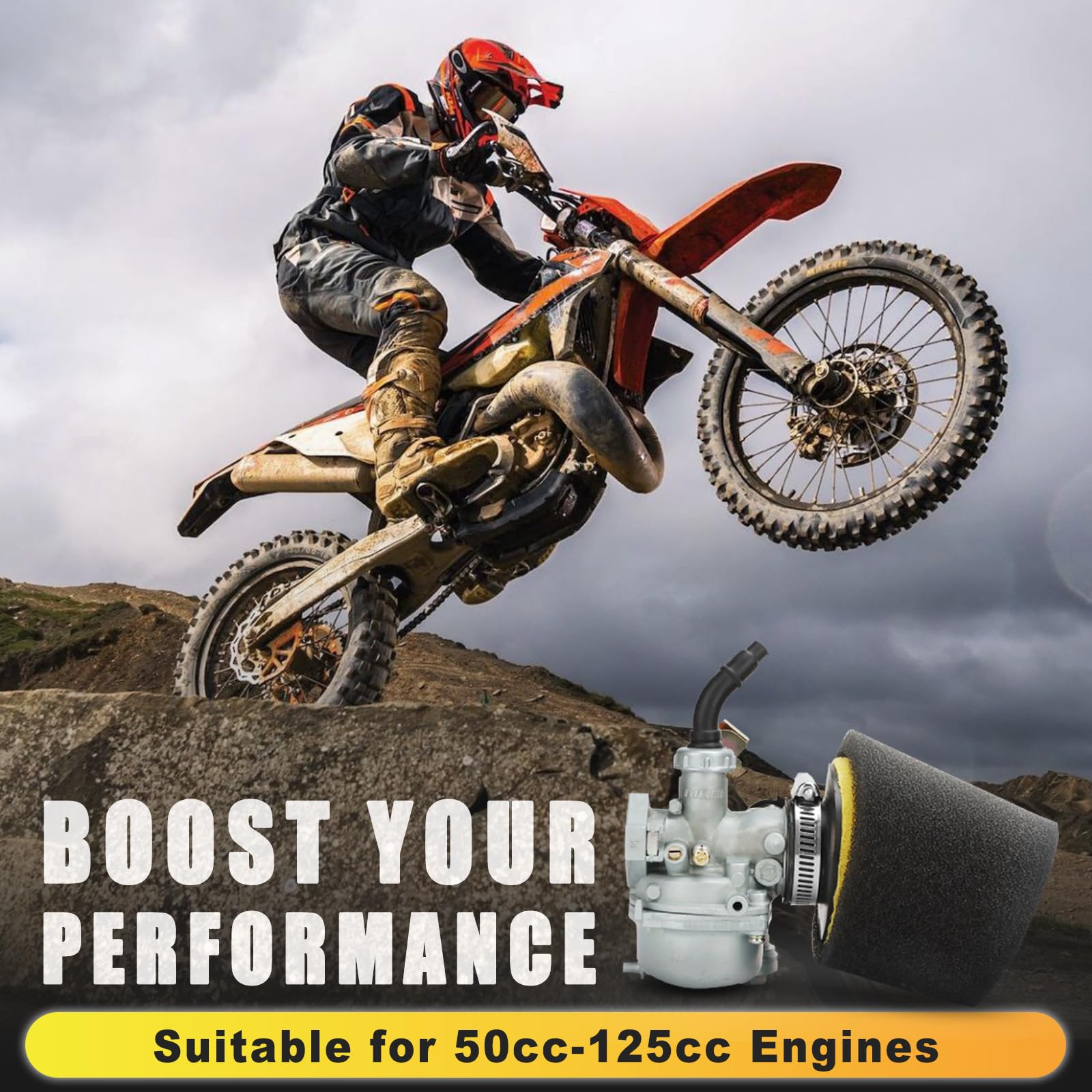 Nibbi carburetor and filter on off-road bike illustrating improved engine protection
