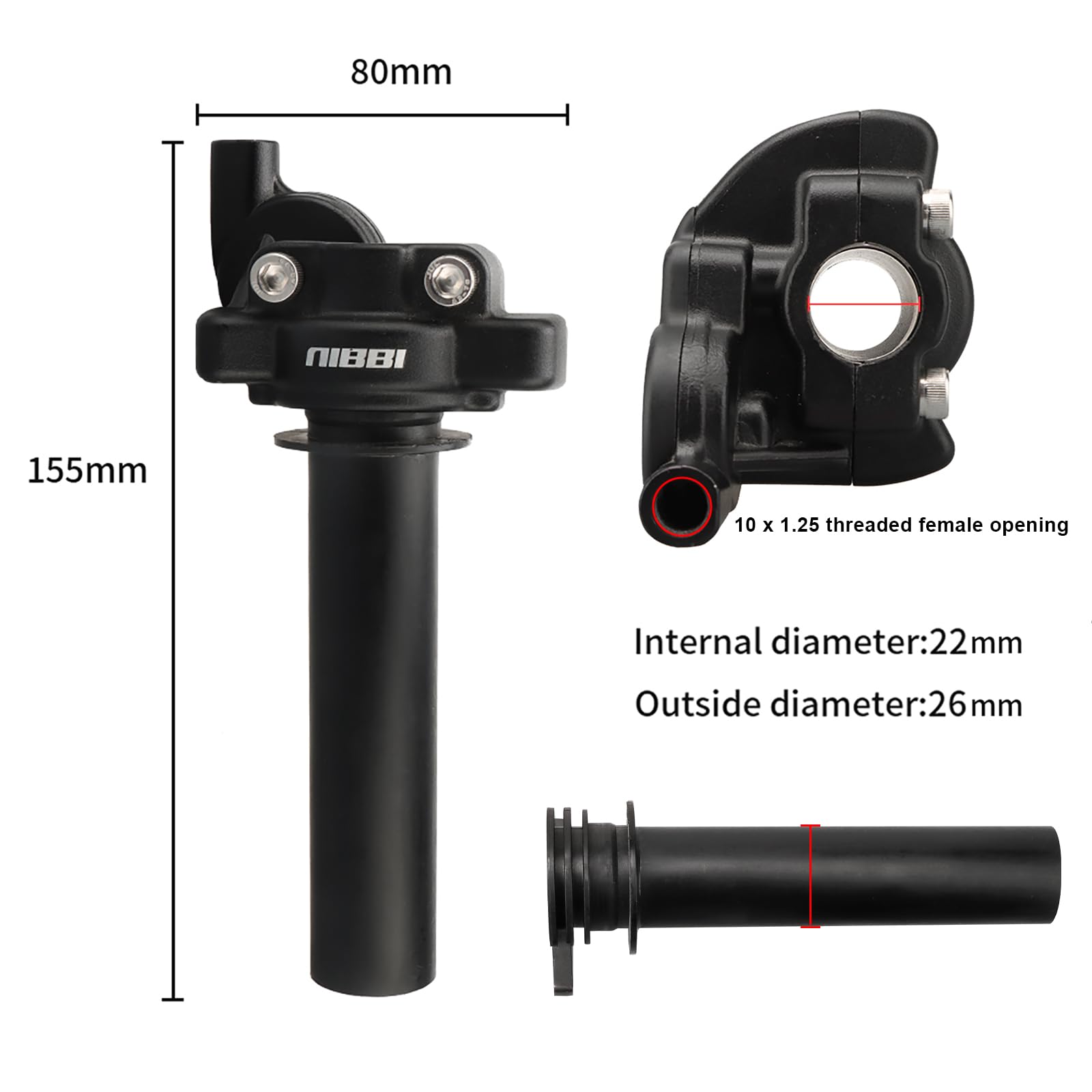 nibbi throttle size comparison with ruler for clear scale reference