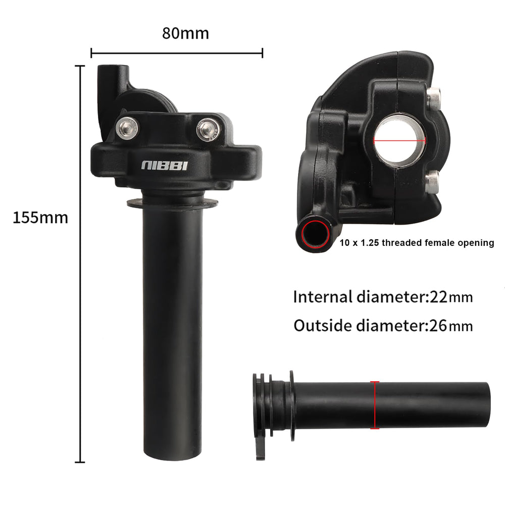 nibbi throttle size comparison with ruler for clear scale reference
