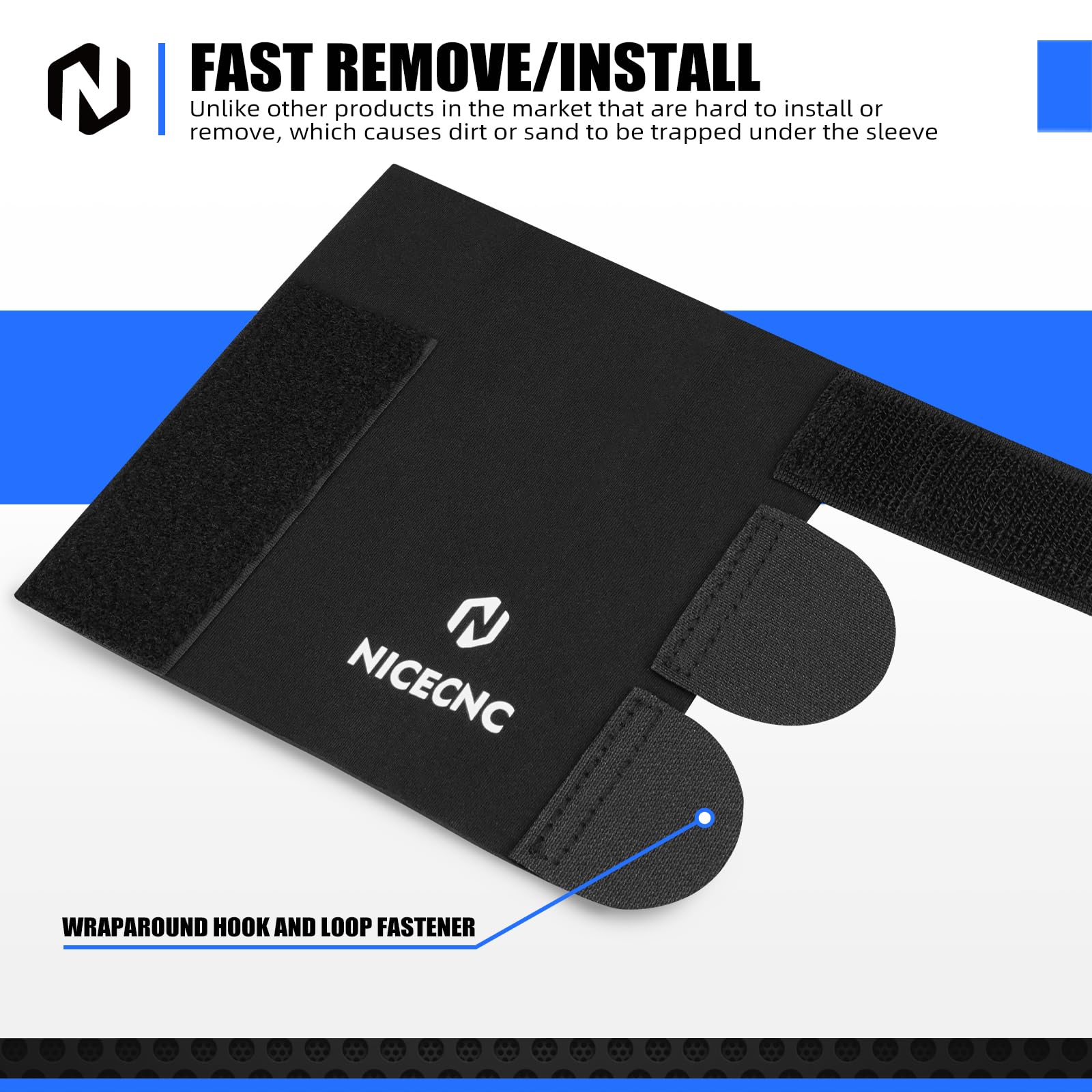 NICECNC elastic upper band detail providing stable, no-shift fork sleeve fit