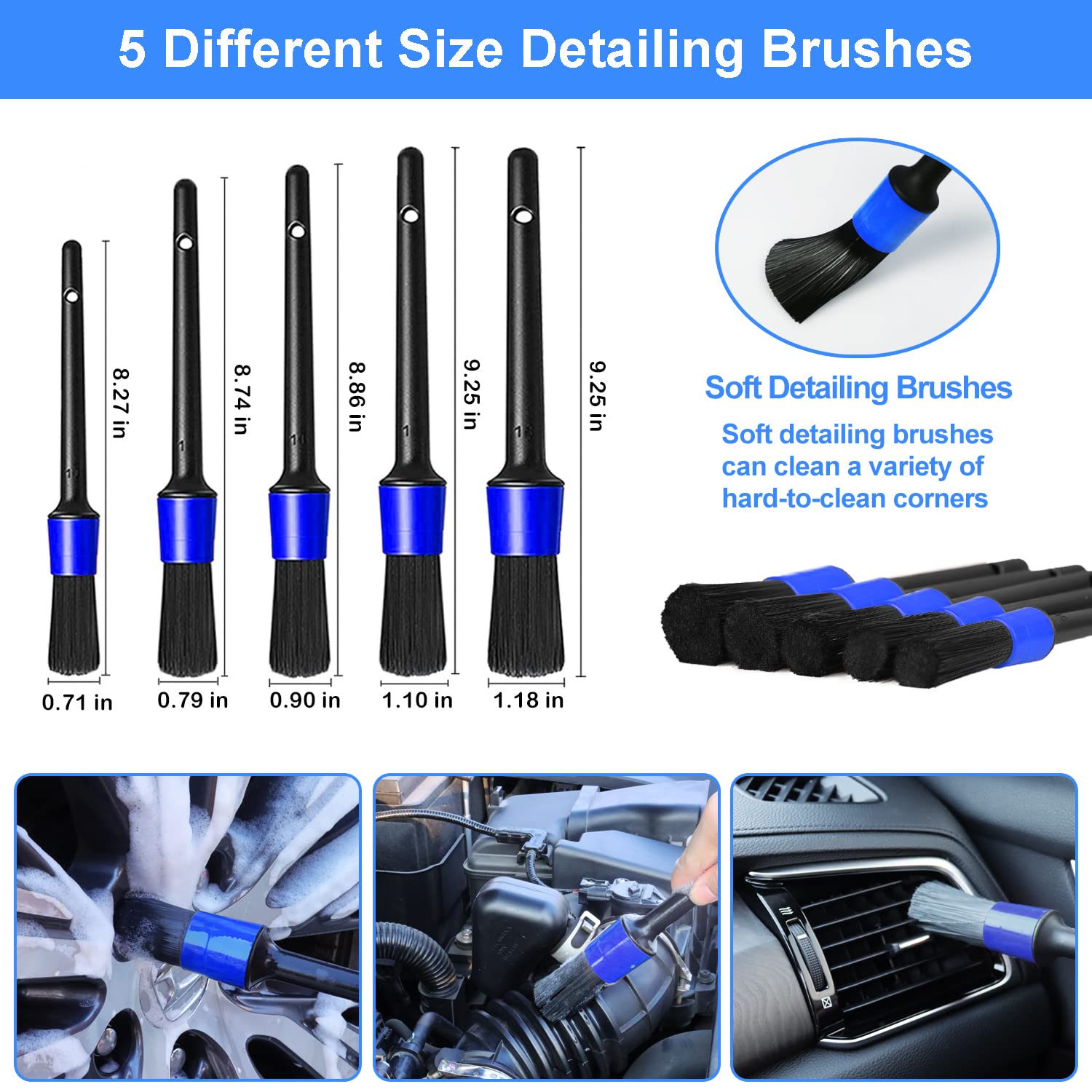NIKCOSMK assorted detailing brushes and wheel brush scrubbing tight areas