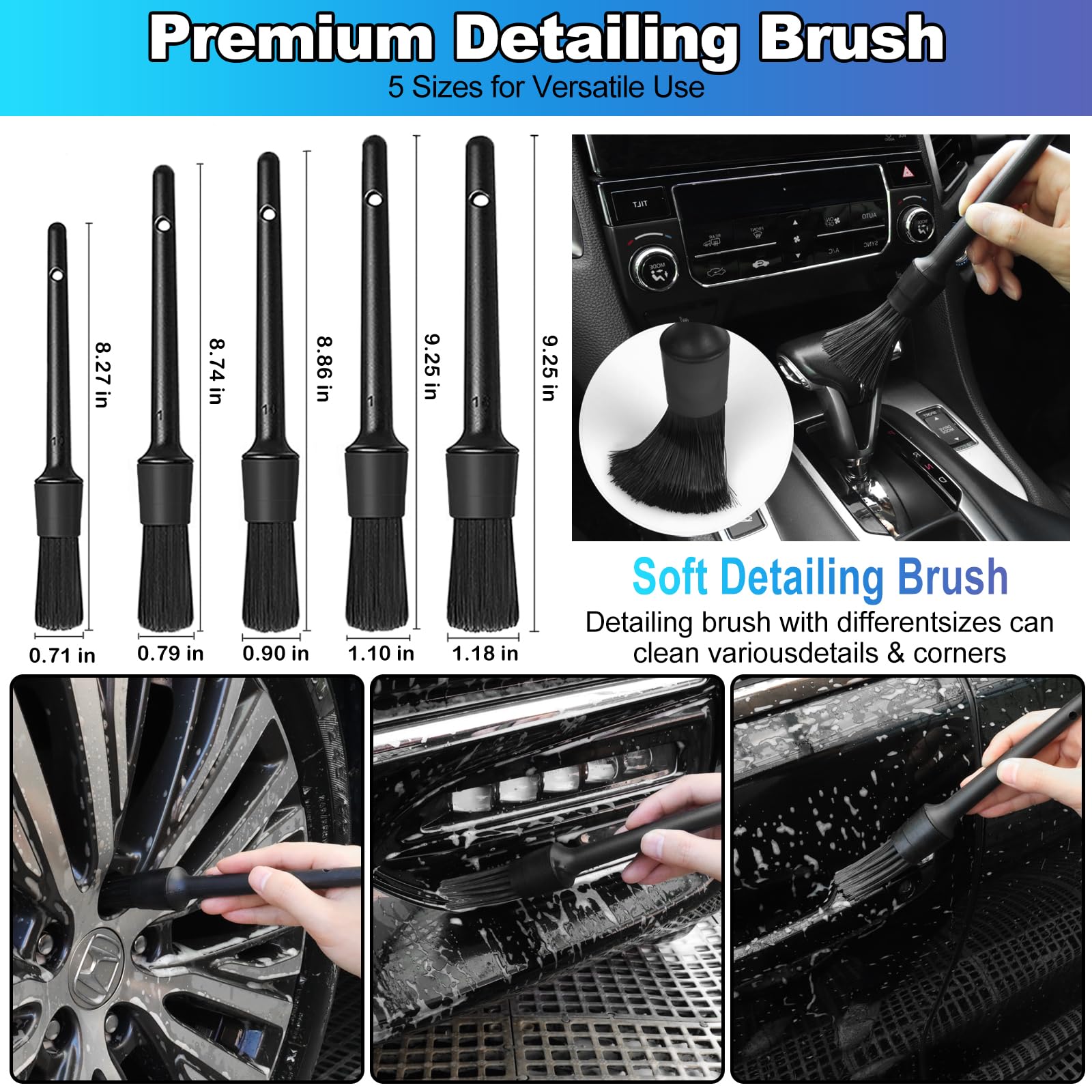 NIKCOSMK detailing brushes array for gentle and heavy-duty scrubbing