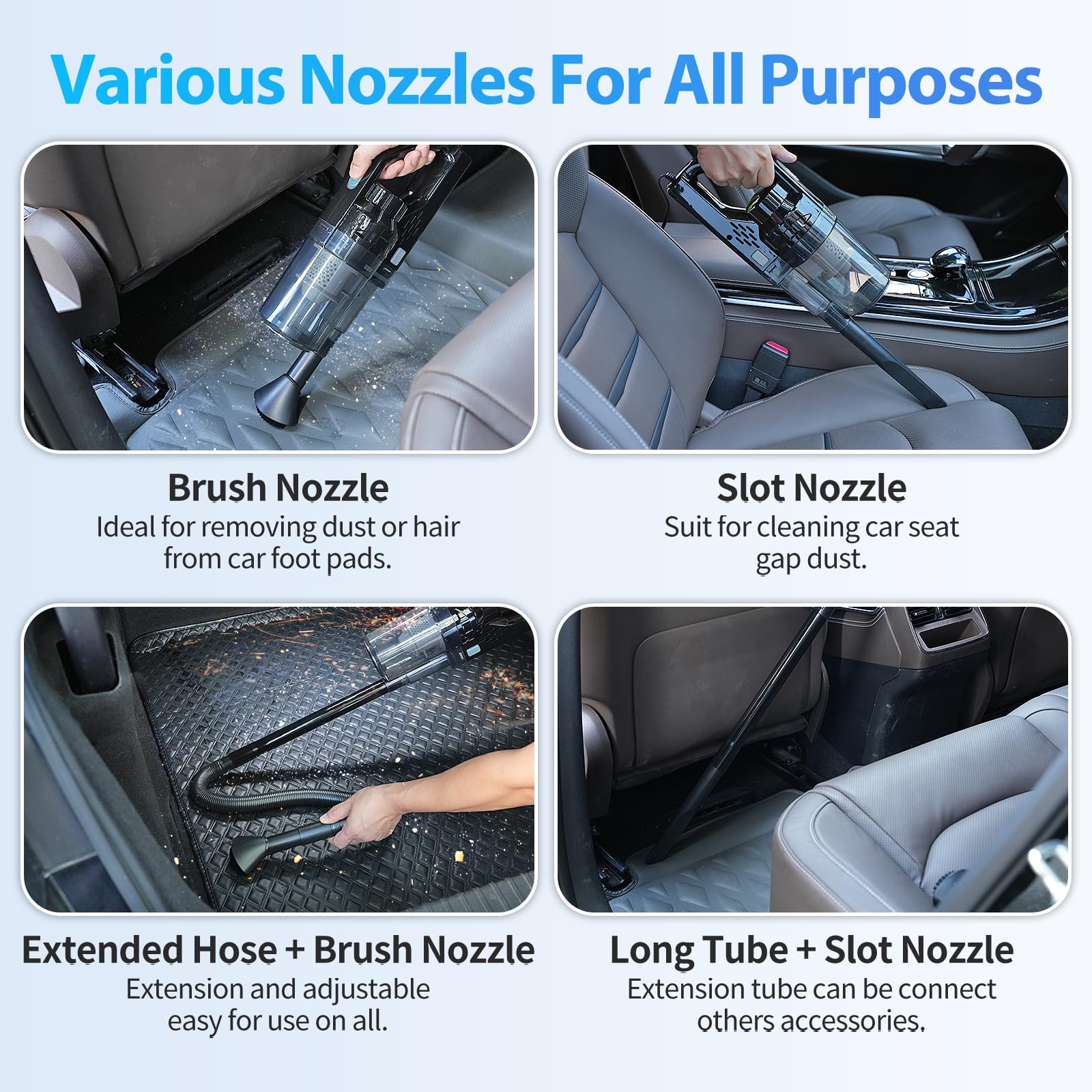 NIKCOSMK nozzles and washable filters laid out for targeted cleaning