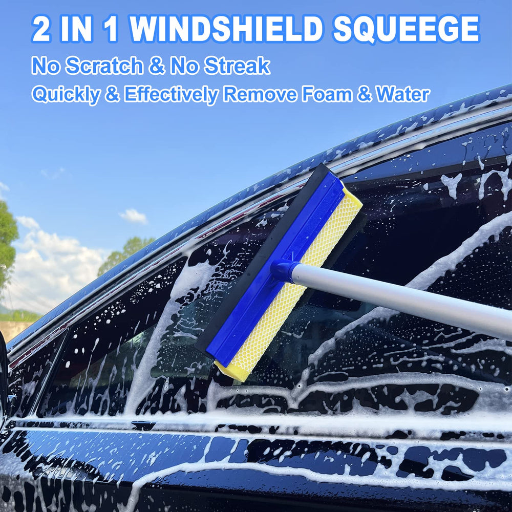 NIKCOSMK squeegee on pole clearing windshield for streak-free glass