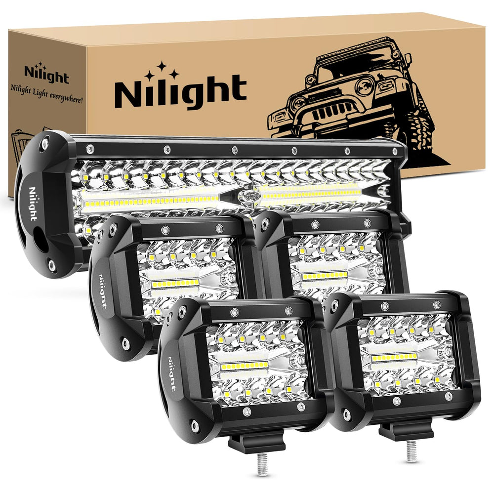 Nilight 12-inch bar front view showing bright output and durable housing