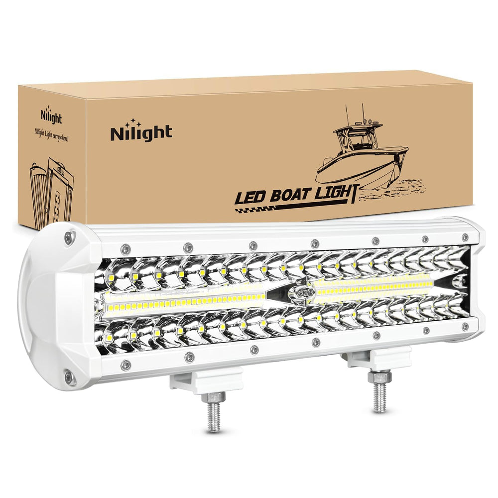 Nilight front view of 12-inch combo bar showing spot and flood lenses for clear navigation