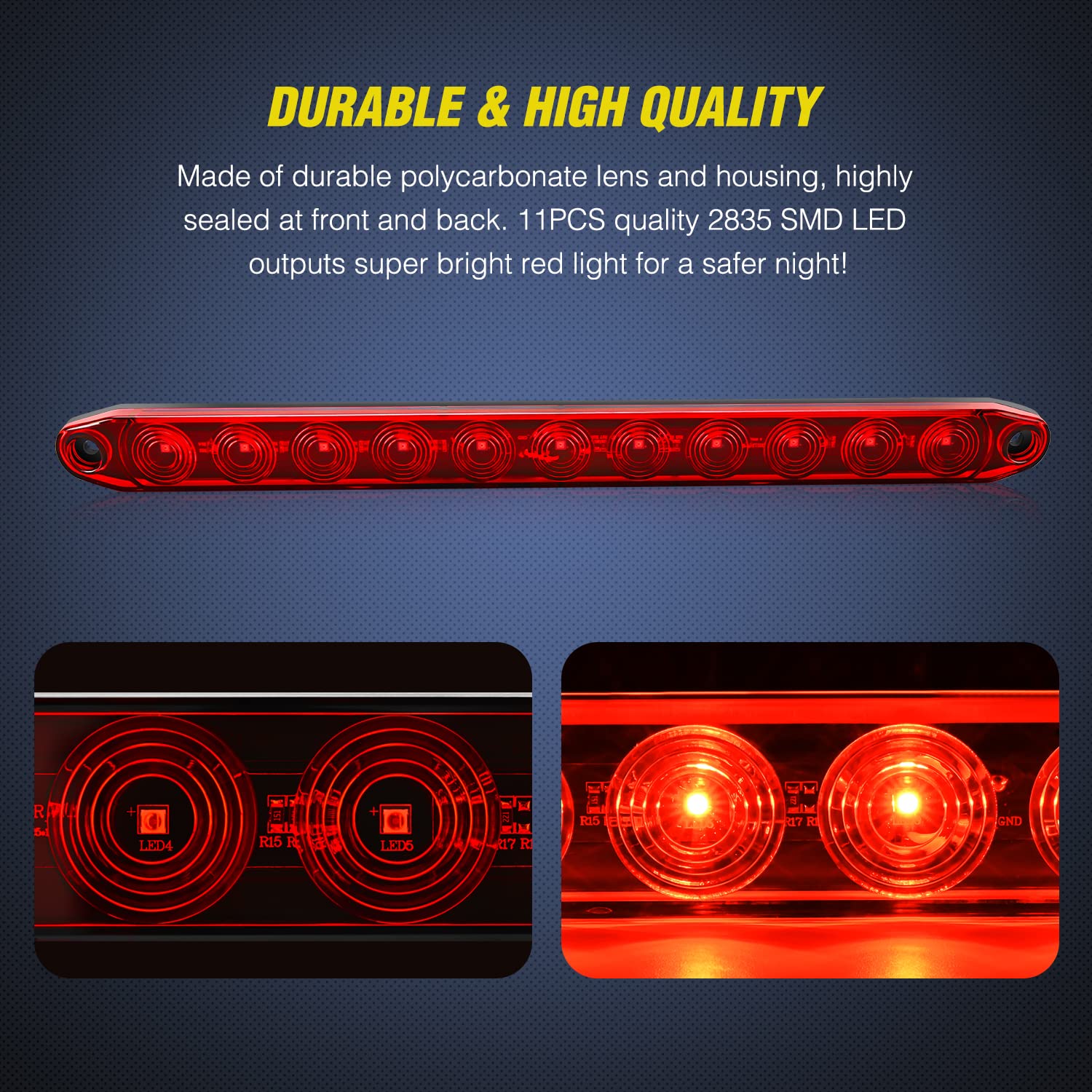 Nilight side profile highlighting sealed polycarbonate lens for water resistance