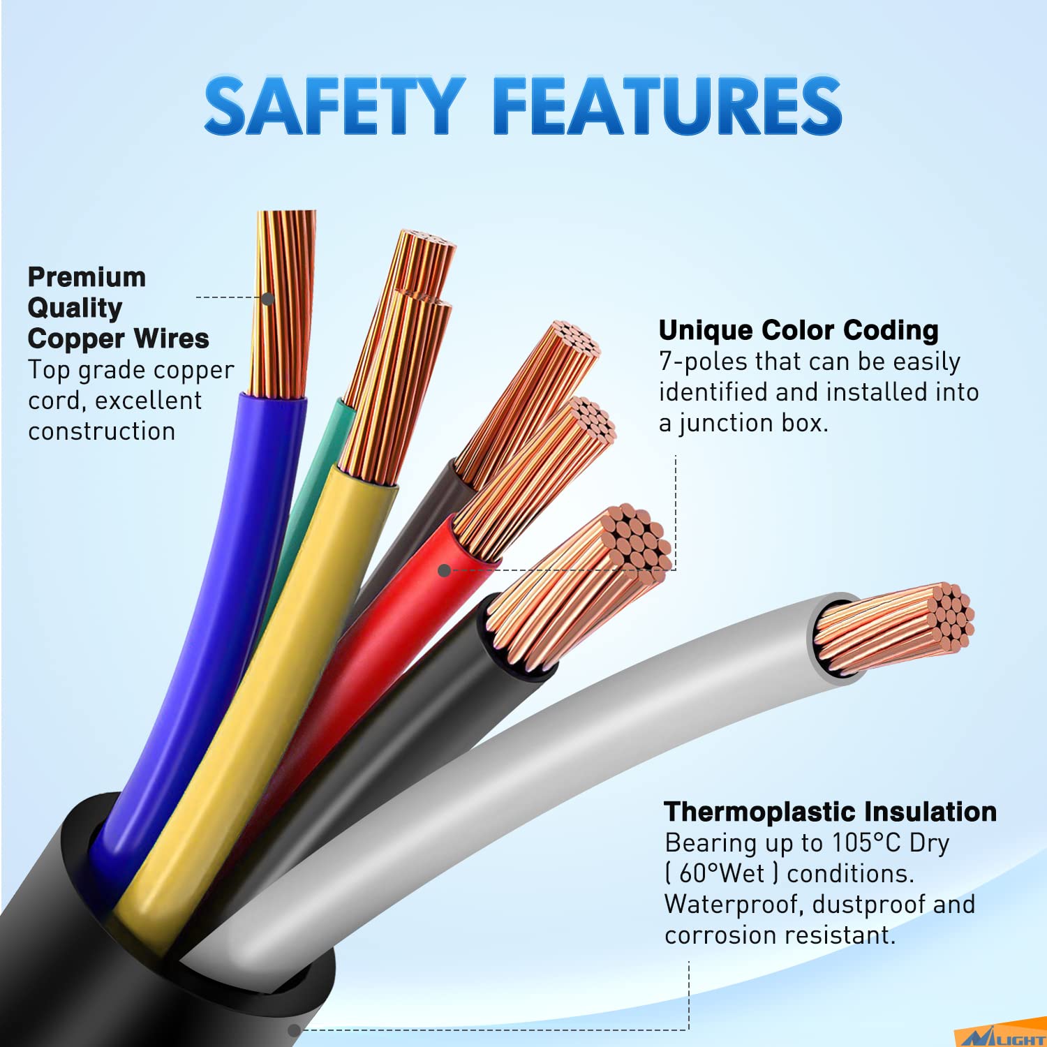 Nilight cable next to tape measure showing 3ft length for proper reach