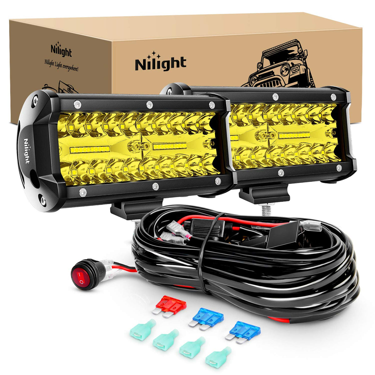 Nilight front view amber light bar showing compact housing and bright benefit