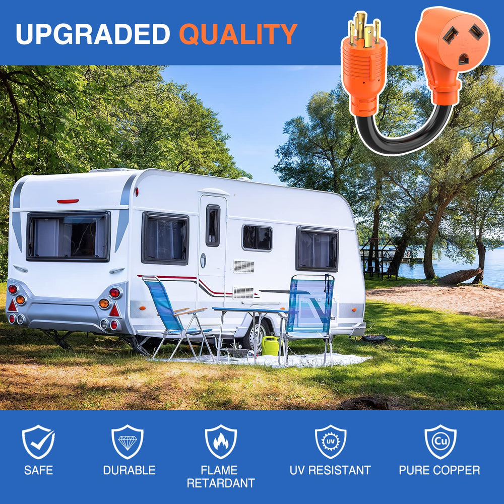 Nilight adapter in campground setting supplying RV power for appliances and comfort
