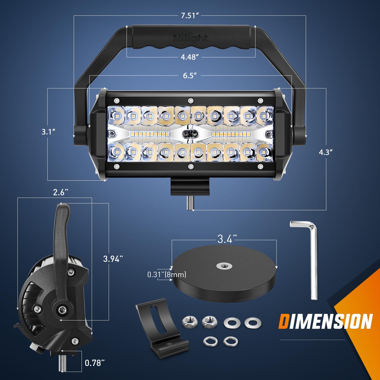Nilight close-up of triple-row LED array highlighting beam pattern clarity