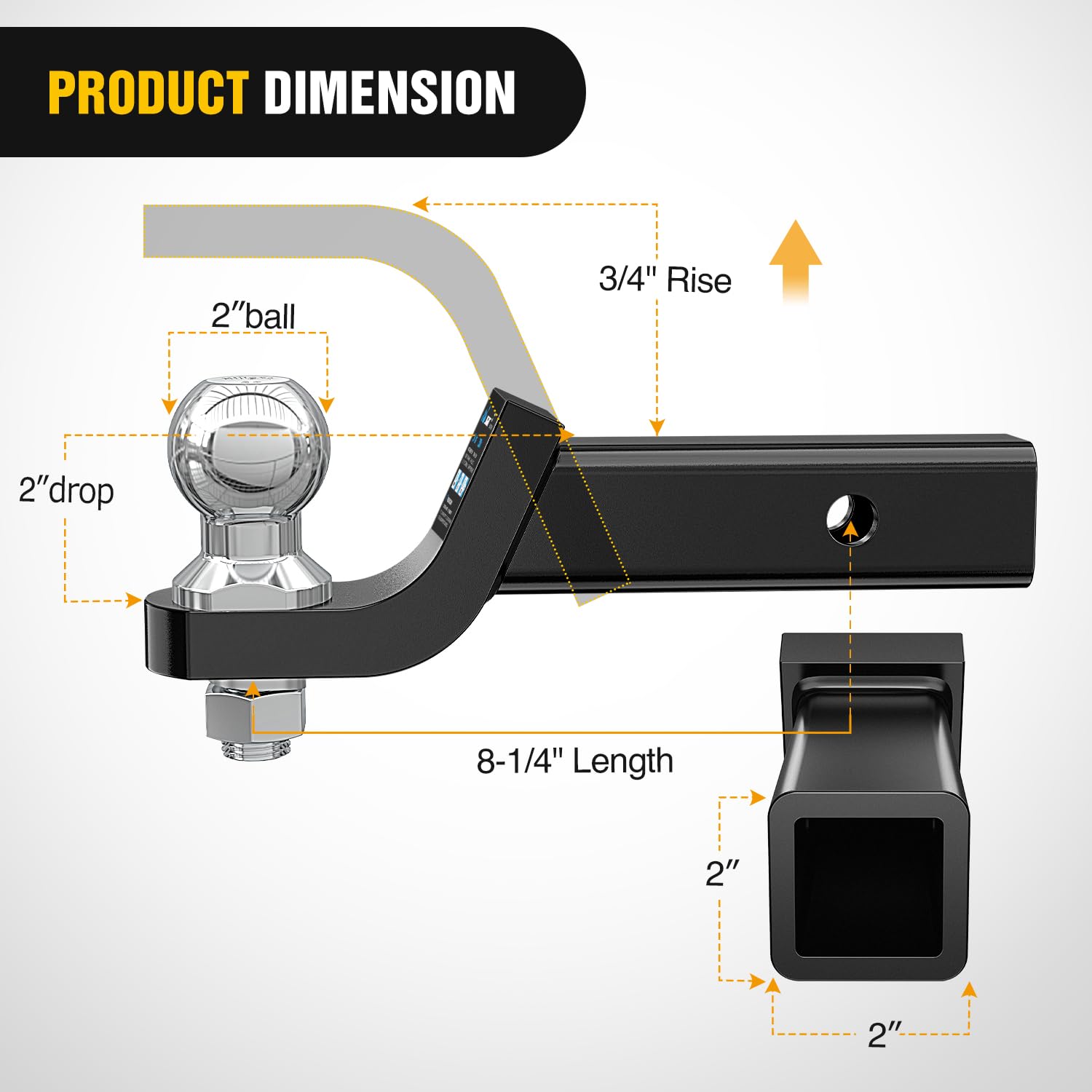 Nilight close-up of 2" ball and mount highlighting secure towing contact