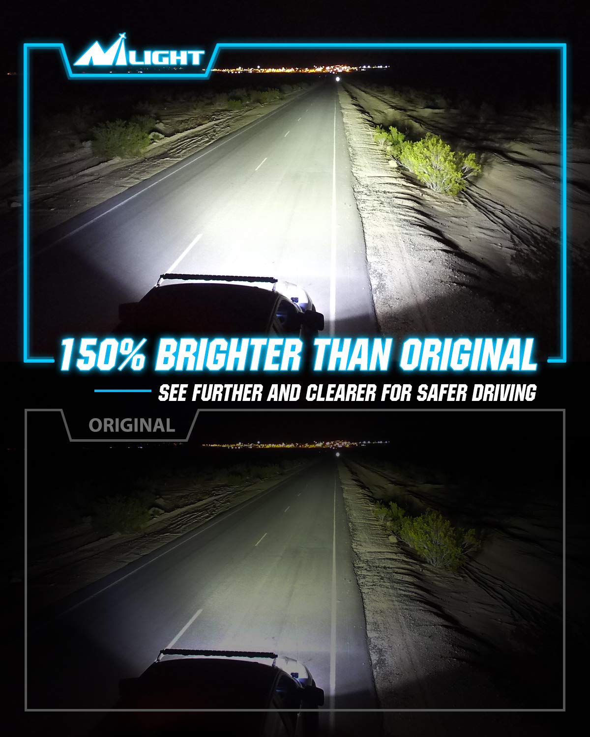 Nilight D4S bulb installed in a vehicle showing improved road visibility