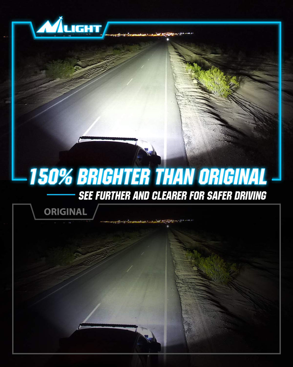 Nilight D4S bulb installed in a vehicle showing improved road visibility