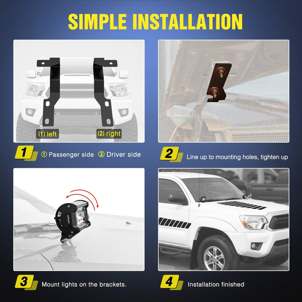 Nilight bracket mounted on Tacoma demonstrating real-world lighting placement