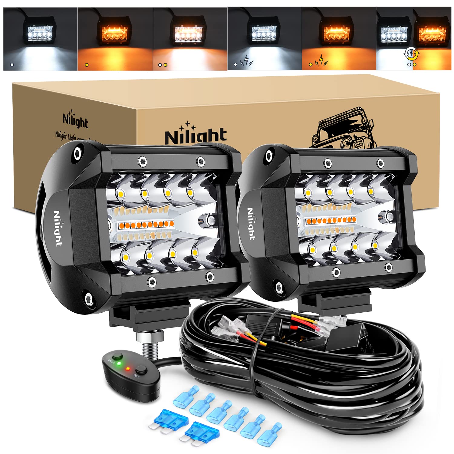 Nilight front face of 4-inch pod showing LEDs and rugged housing, improved visibility