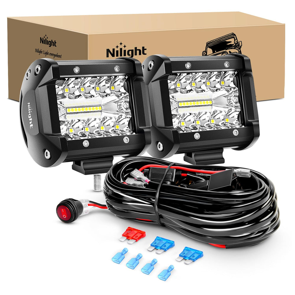 Nilight front view of two 4-inch LED pods showing compact power and clear illumination